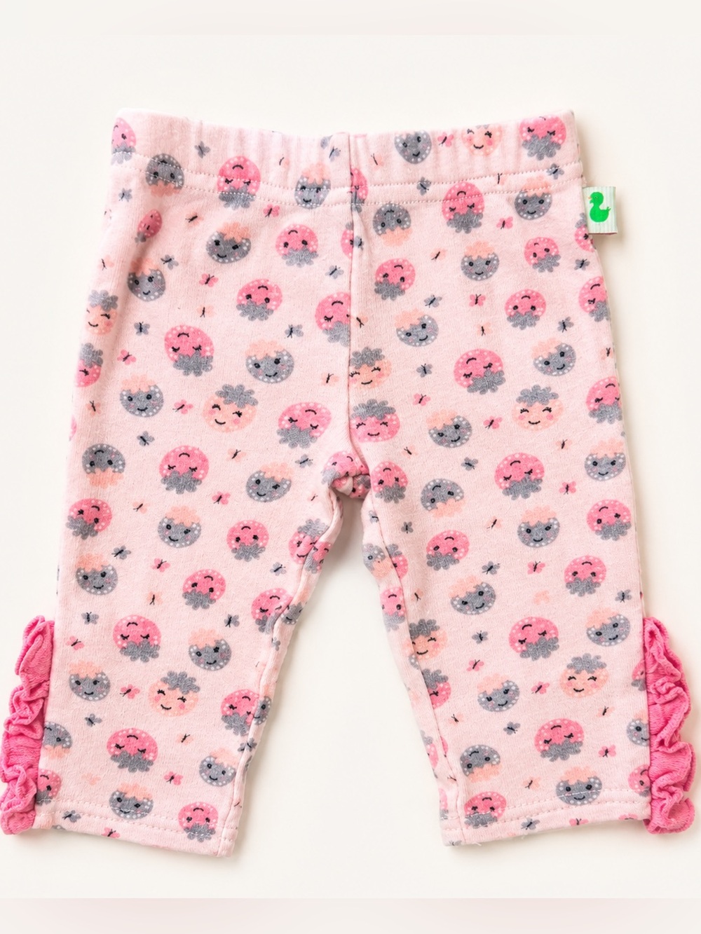 Baby Girl Pink Ruffle Leggings Pants 0-3M Fruit Print 100% Cotton